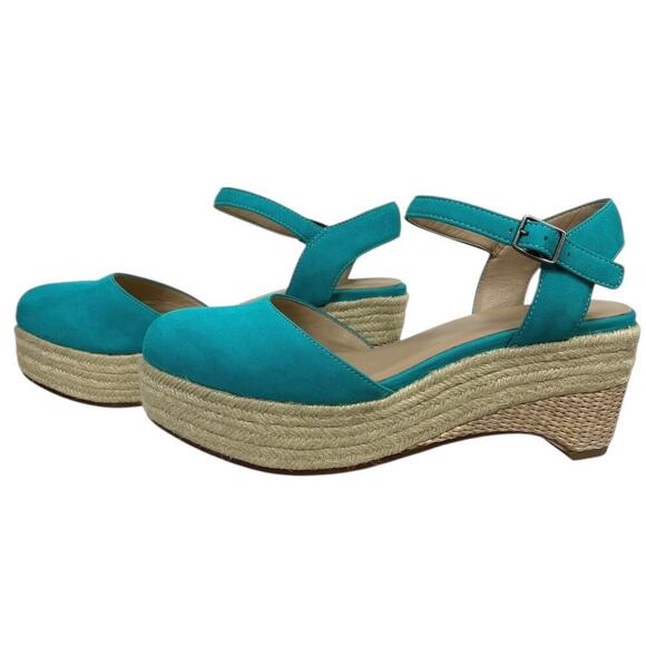 Eileen Fisher Form Suede Espadrille Wedge Sandals Teal Size 6.5 Beach Boho Chic - Picture 7 of 11